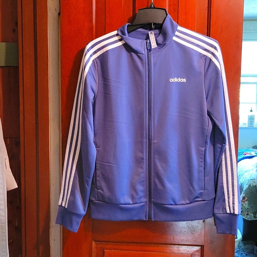 Adidas Purpleish Blue Full Zip Tract Jacket with pockets in Medium.